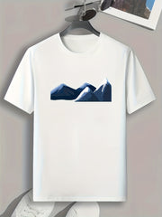 Snow Mountain Print Comfy Tee For Outdoor Summer