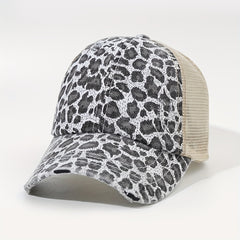 Leopard Print Ponytail Trucker Hat Dad Cap for Women