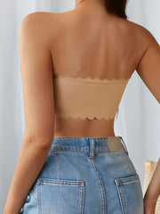 Scallop Trim Bandeau Bra Seamless Comfortable Strapless Stretch Bra