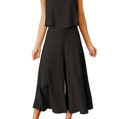  Solid Tank Top & Wide Leg Pants Set