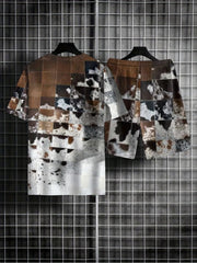 Men's Block Graphic T-shirt & Stretch Breathable Shorts for Outdoor