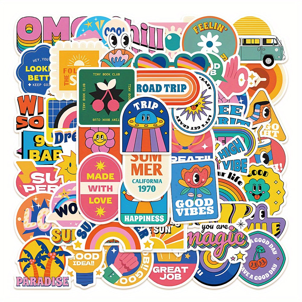 50pcs Retro Stickers DIY Laptop Skateboard Water Cup Waterproof Decorative Stick