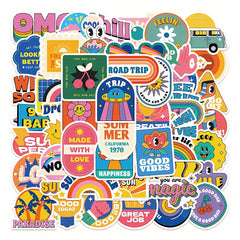 50pcs Retro Stickers DIY Laptop Skateboard Water Cup Waterproof Decorative Stick