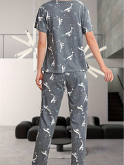  Dolphin Print Short Sleeve Tee & Pants Loungewear Set