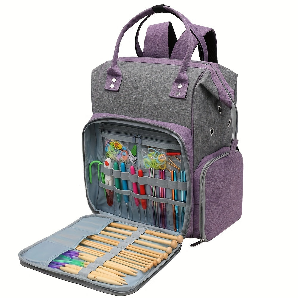 Gray Purple Crochet Storage Backpack Large Yarn Storage Organizer