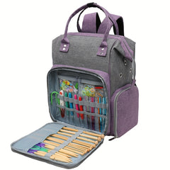 Gray Purple Crochet Storage Backpack Large Yarn Storage Organizer