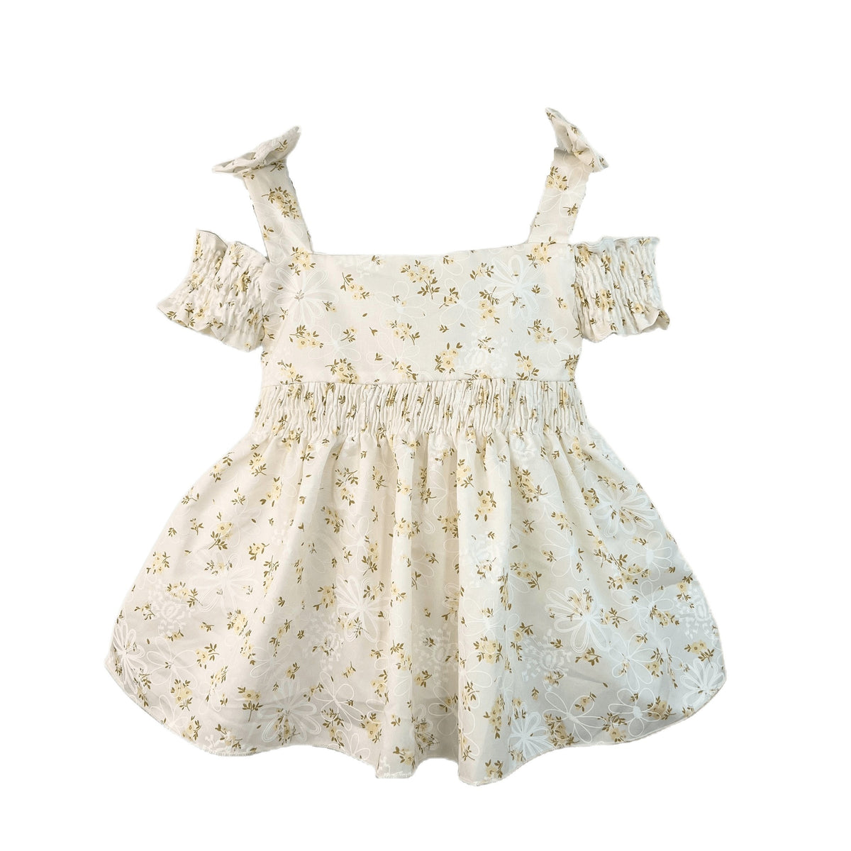 Baby Girl Off Shoulder Shirred Ditsy Print Cami Dress