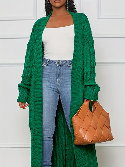  Solid Cable Long Sleeve Open Front Cardigan