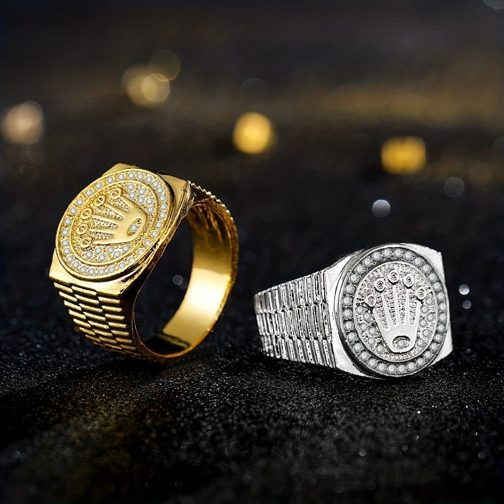Hip Hop Palm & Crown Rhinestone Men's Ring