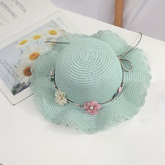 Girls' Straw Hat With Flower Decor for Summer Beach & Outdoors