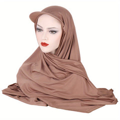 Solid Hijab Baseball Cap Ramadan Head Wraps Elastic Solid Turban Hats With Shawl
