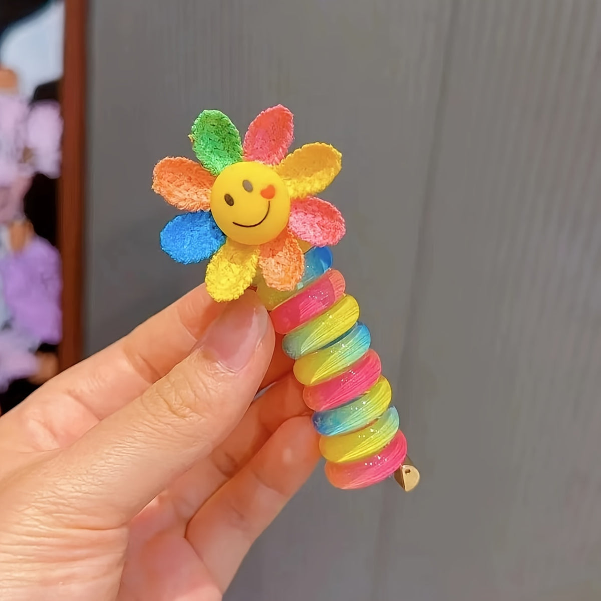 Gradient Phone Cord Hair Tie Fresh Flower & Butterfly Decor
