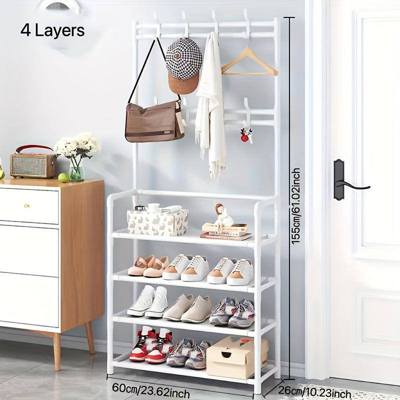 Entrance Coat Rack Foyer Shoe Rack w/ Storage Shelves & Hooks