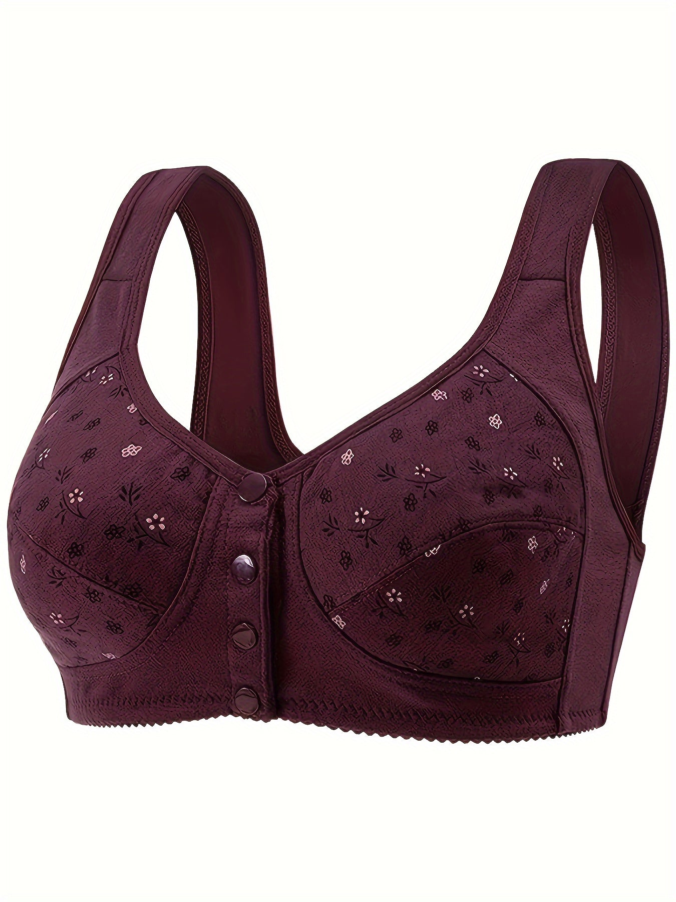 Floral Wireless Bra with Front Buckle