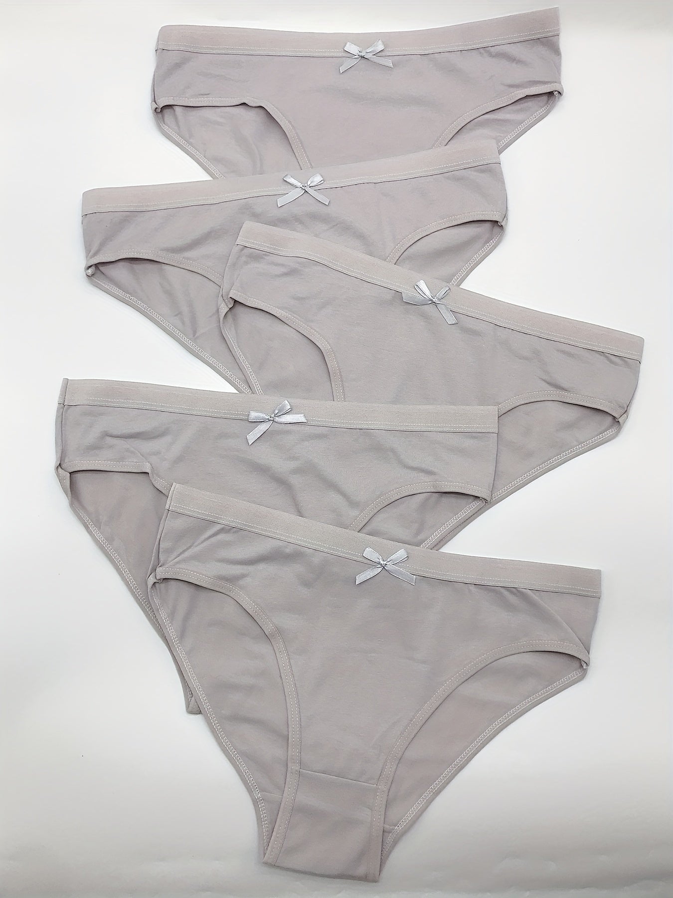 5pcs Solid Bow Tie Briefs Women's Lingerie & Underwear