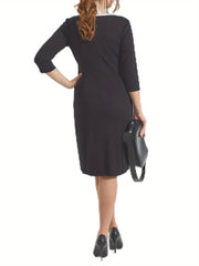 Colorblock Half Sleeve Belted Dress