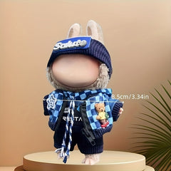16 Pcs Doll Clothes Plaid Hoodie Headband Set for LABUBU Dolls