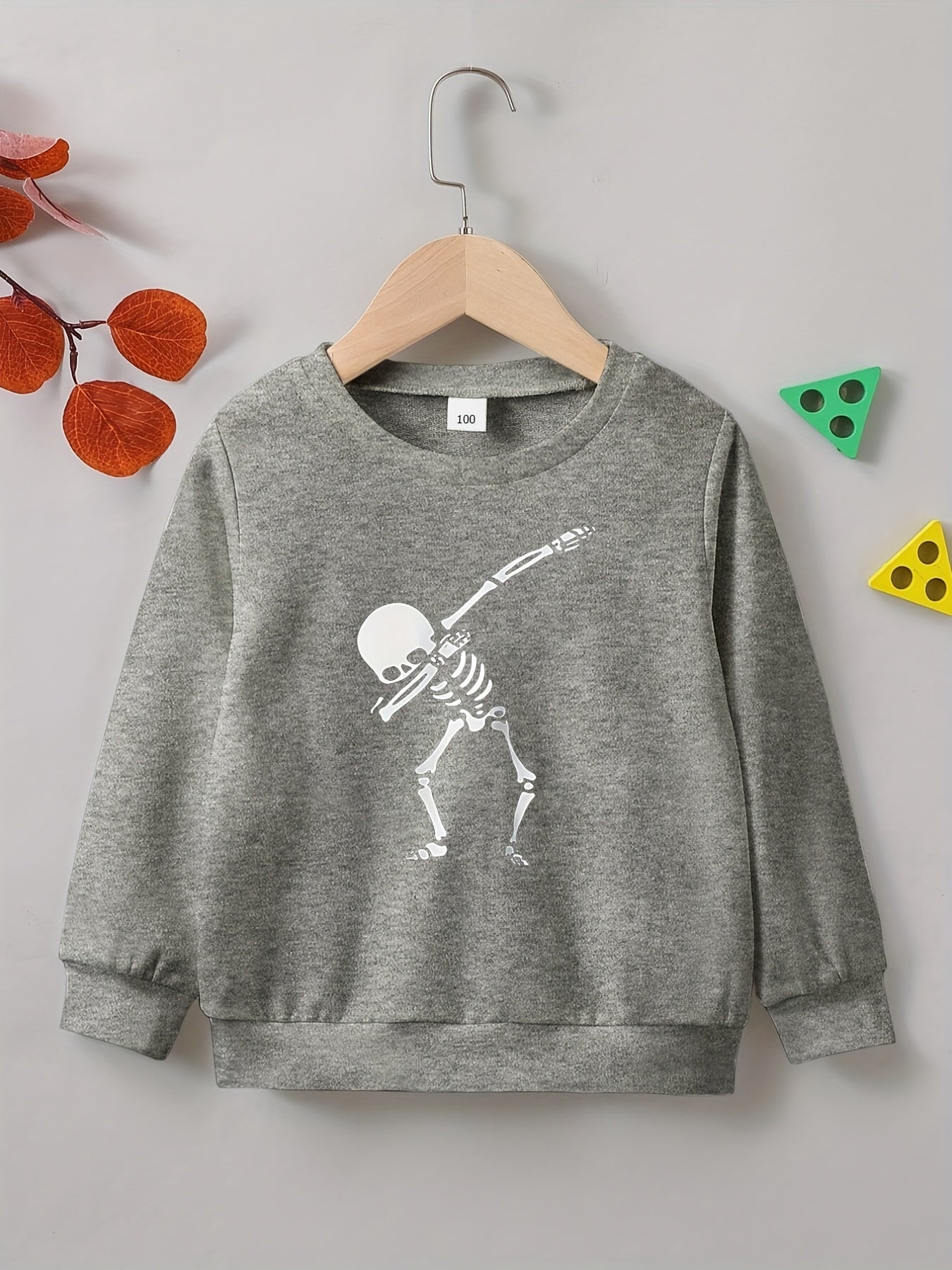 Funny Hip Hop Skeleton Print Boys Casual Pullover Sweatshirt