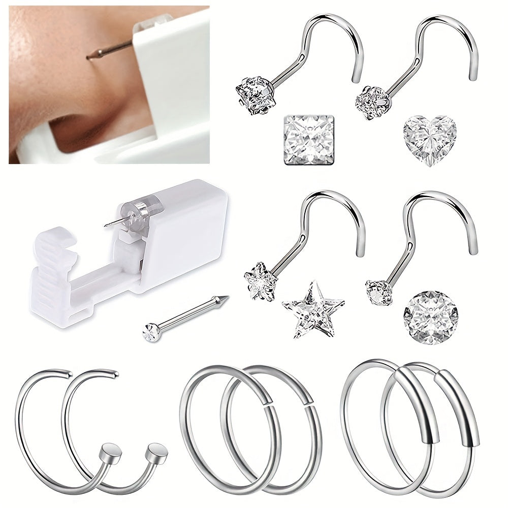 11PCS Nose Piercing Gun Disposable Safety Kit w/Nose Rings Studs