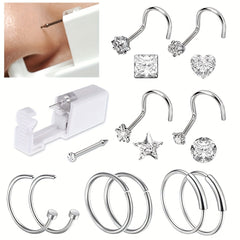 11PCS Nose Piercing Gun Disposable Safety Kit w/Nose Rings Studs