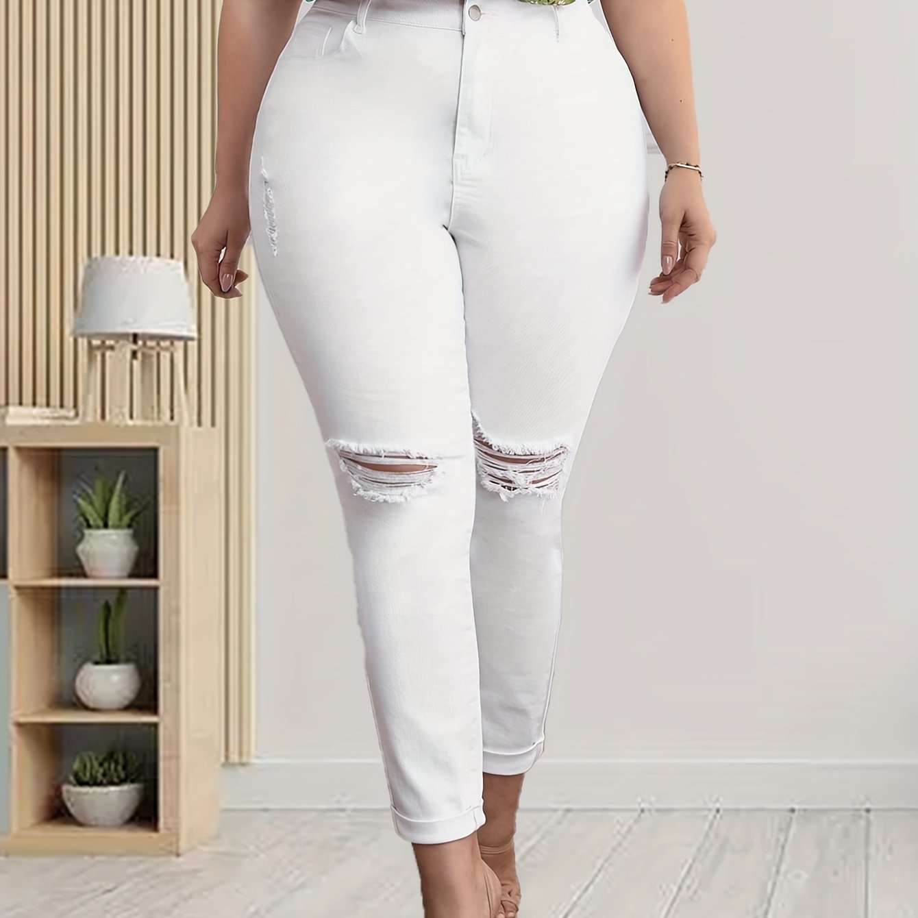  Solid Ripped High Rise Skinny Jeans