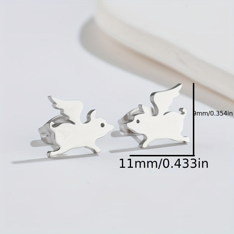 Funny Flying Pig Angel Stud Earrings