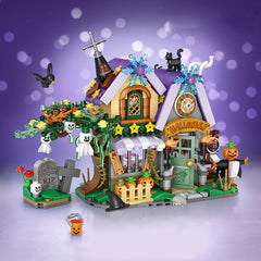 Halloween Magic House Pumpkin Straw Man Cat Mini Building Blocks
