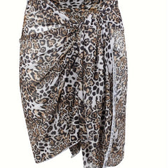  Leopard Print Wrap Mesh Beach Cover Up Skirt