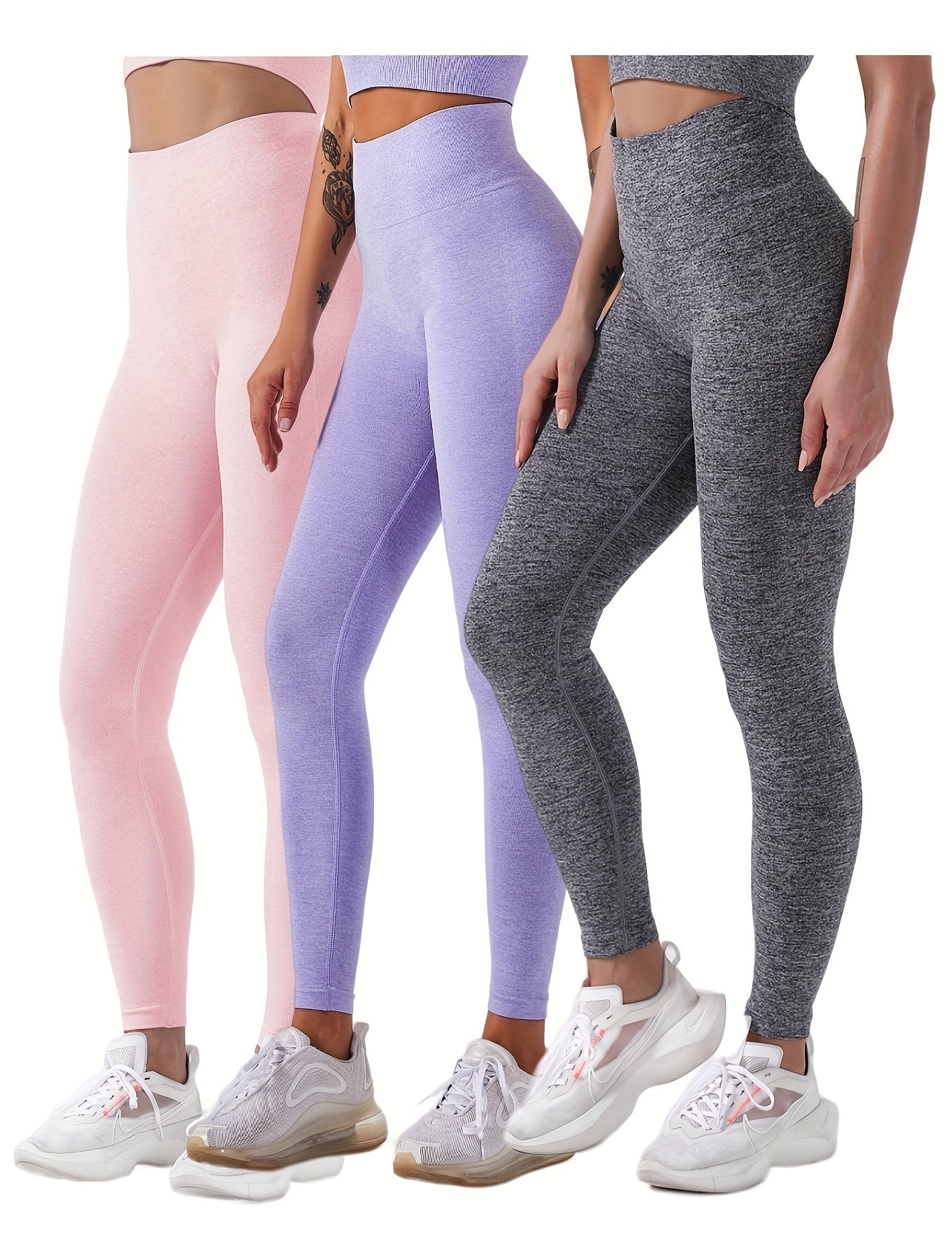 3 Pack Multicolor Yoga Leggings Hip Lifting Breathable Slim Fitted Sports Tights