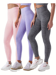 3 Pack Multicolor Yoga Leggings Hip Lifting Breathable Slim Fitted Sports Tights