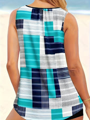  Patchwork Print Tankini Set with Shorts Swimsuit