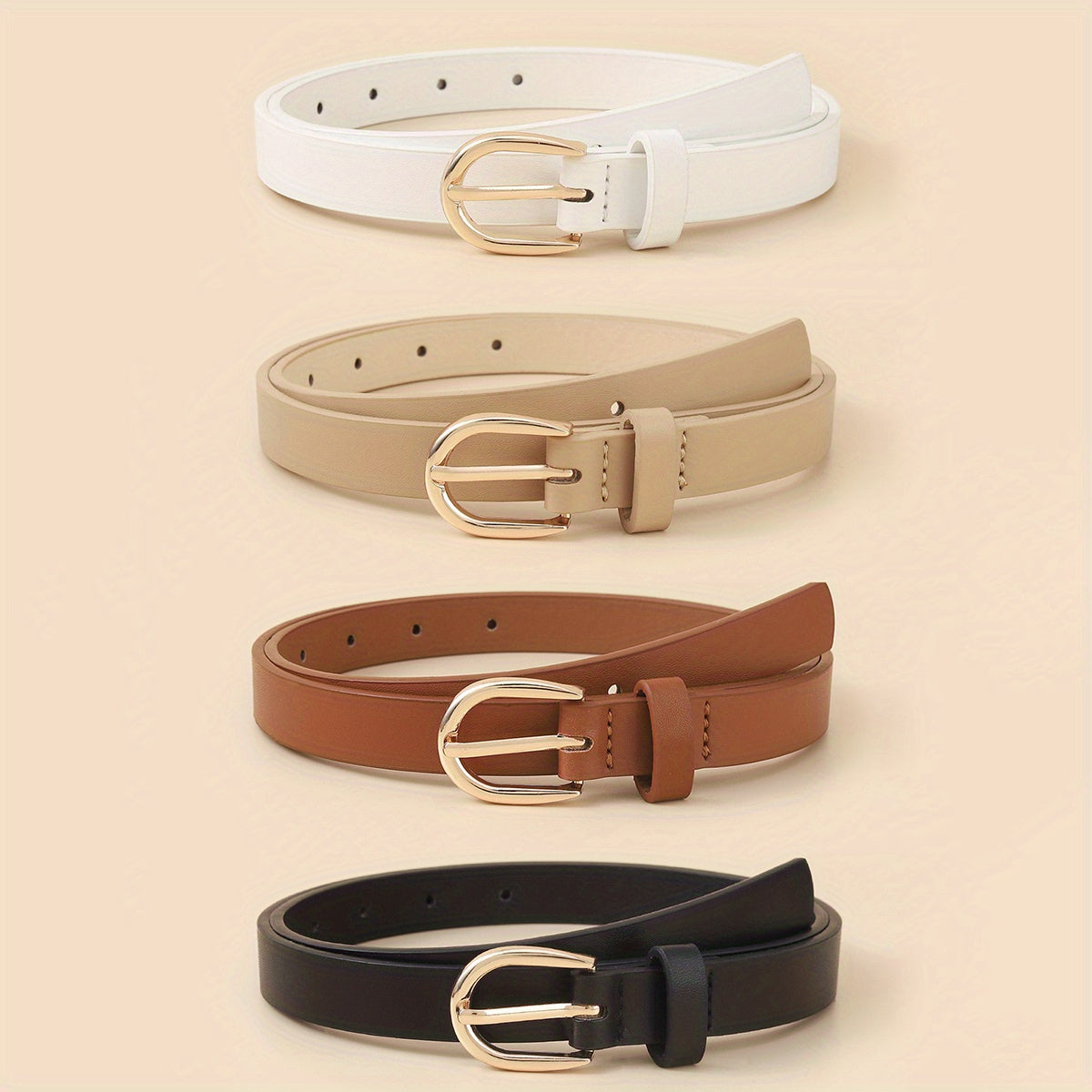 4pcs Oval Pin Buckle PU Belt Casual Jeans Pants Decoration Coat Girdle