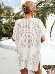 Crochet Batwing Sleeve Beach Cover Up V Neck Side Split Soft Boho Kaftan Dress