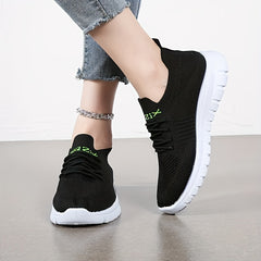 Women's Letter Knit Athletic Running Shoes Soft Sole Casual Sneakers