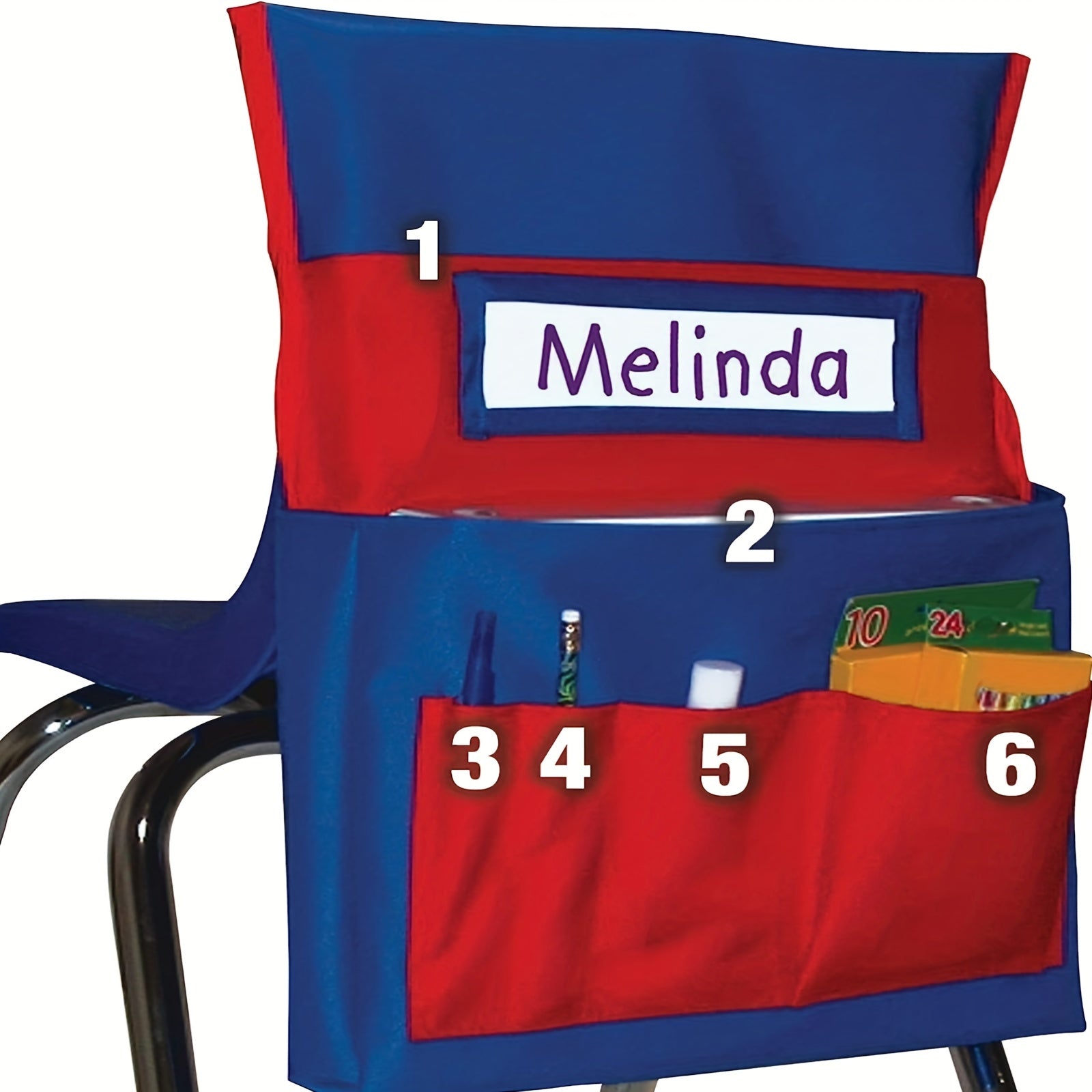 Canvas & Red Chair Pockets Chairback Buddy Pocket Chart Storage Bag