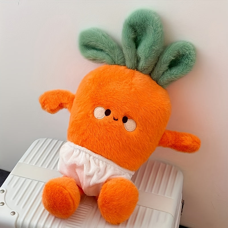 Plush Carrot Doll with Fluffy Leafy Top & Expressive Eyes