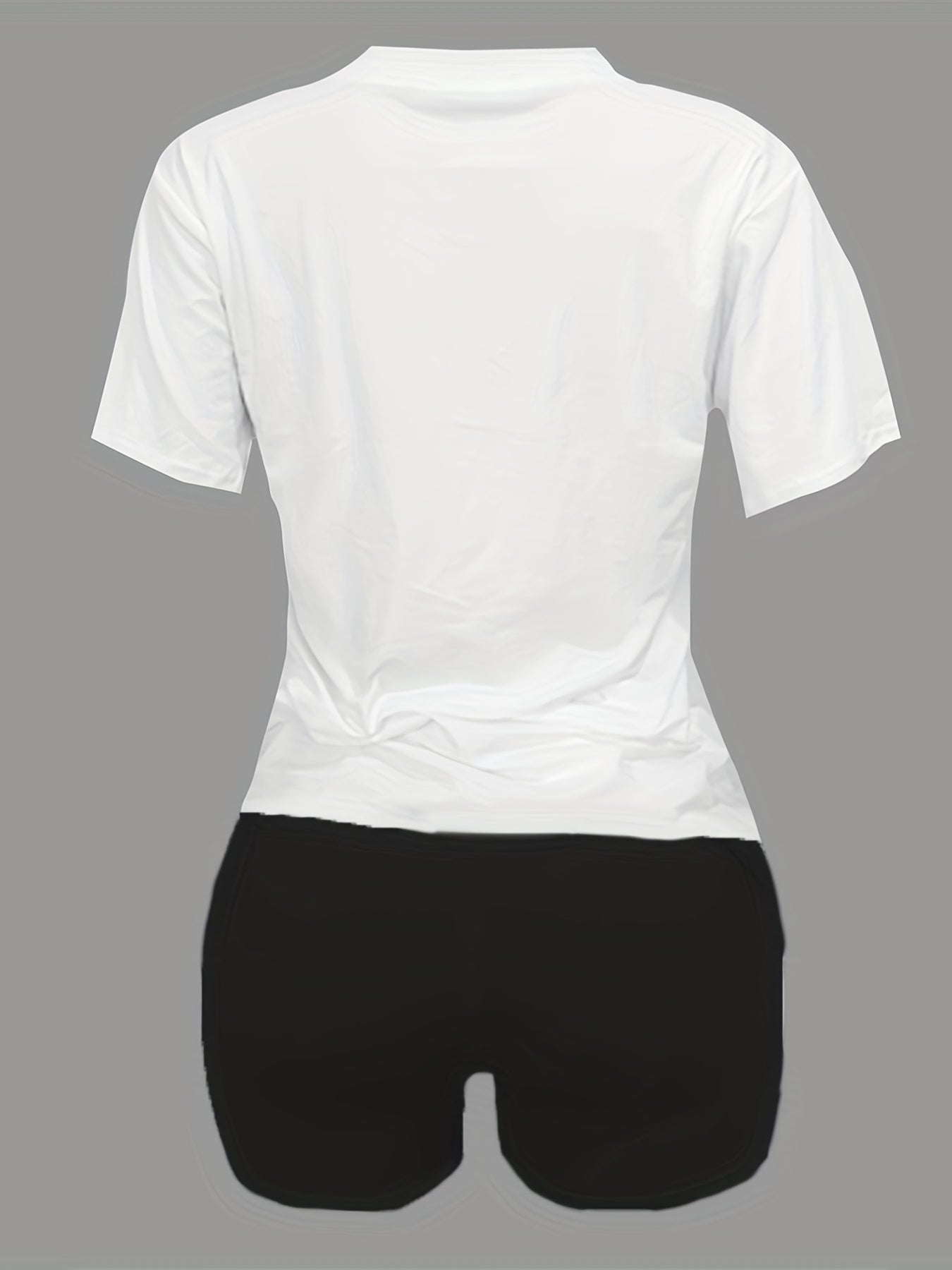 Figure Print Short Sleeve T shirt & Solid Biker Shorts Set