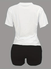 Figure Print Short Sleeve T shirt & Solid Biker Shorts Set