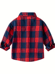 Boys Stylish Plaid Long Sleeve Shirt Casual Lapel Stretch Top