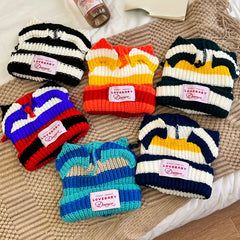 Y2K Block Knitted Beanie Pig Ears Warm Skull Cap Unisex Hip Hop