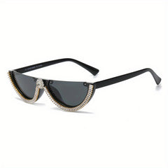 Y2K Semi Rimless Sunglasses Zircon Decorative Glasses