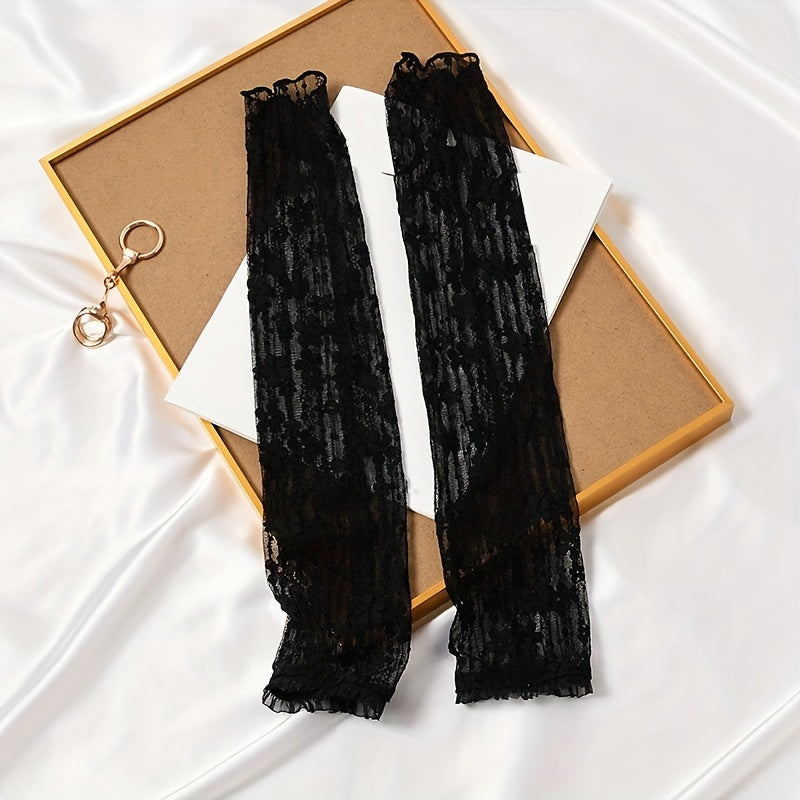 Floral Lace Fingerless Sunscreen Long Gloves Women