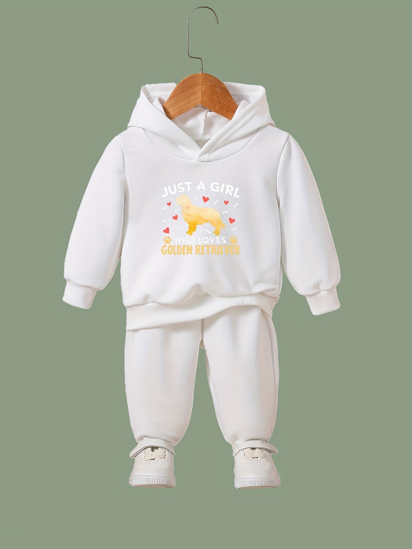 Girls Boys 2pcs Golden Retriever Print Hooded Set for Sports