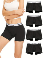 4 Pk Plus Size Panties Set Women's Plus Letter Print Double Layered Boyshorts