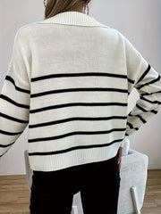  Colorblock Stripe Print Casual Sweater