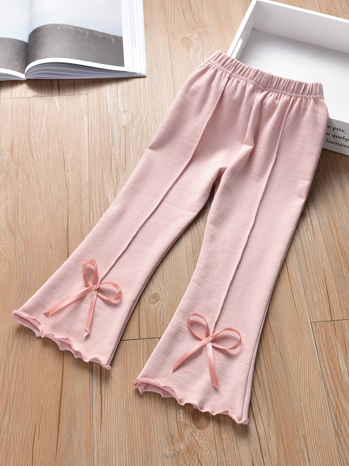Girl Sweet Bow Flare Pants Soft Stretch Bell Bottom Pants