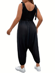  Casual Tank Jumpsuit Women's Plus Plain Tie Shoulder