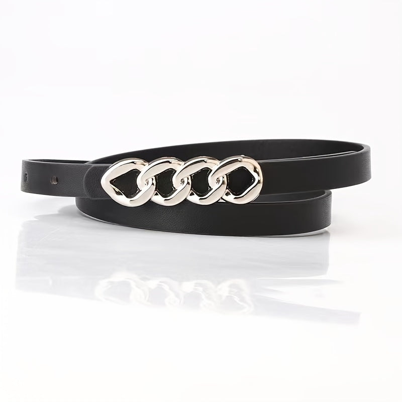 Thin Waist Belt Chain Buckle PU Leather Ladies Dress Strap Dress Decor Jean