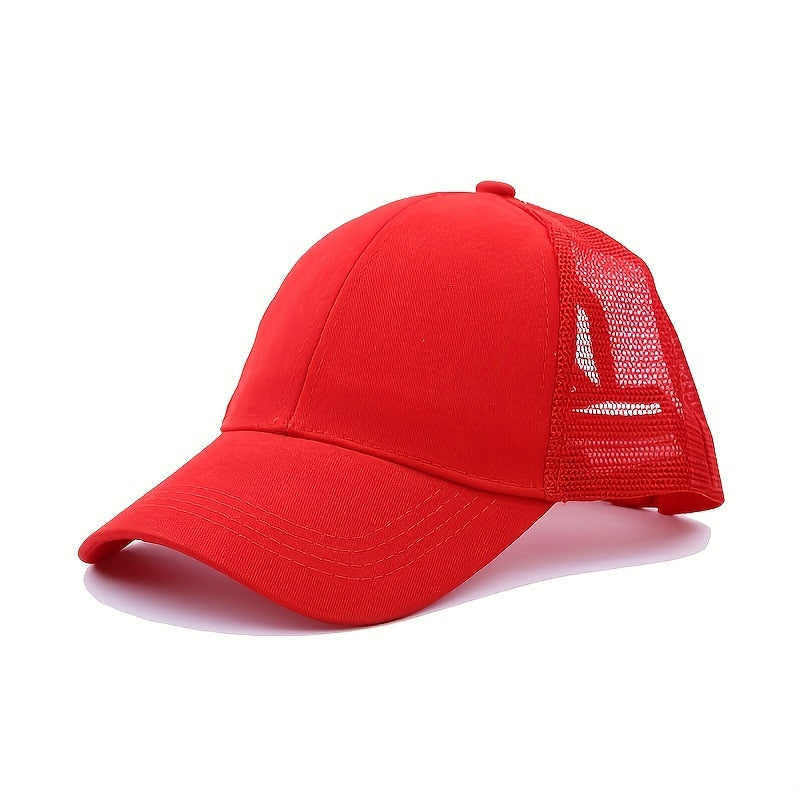 Solid Ponytail Trucker Hat Mesh Breathable Baseball Cap
