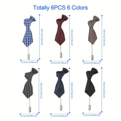 6pcs Polyester Striped Tie Brooches Mixed Colors Suit Shirt Lapel Decoration Men